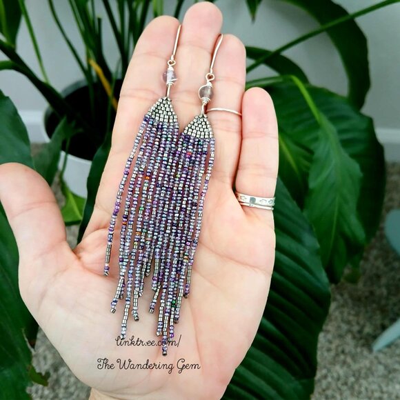 Fluorite Gemstone Beaded Fringe Cascade Shoulder Duster Dangle Earrings 5.5" - Picture 7 of 8